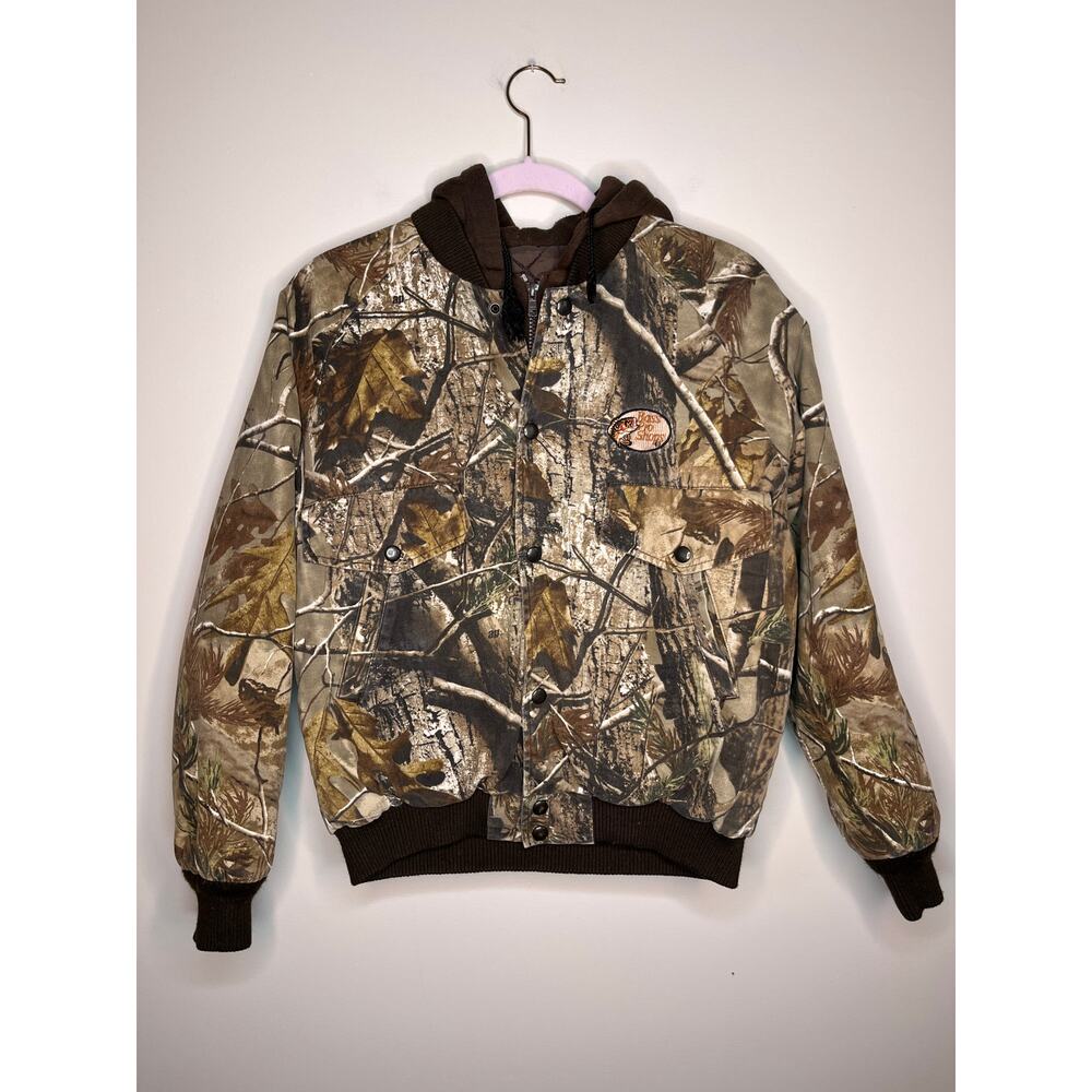 1990s RedHead Camo Camoflage Hunting Outdoors Quilted Hood Bomber Jacket Kids L